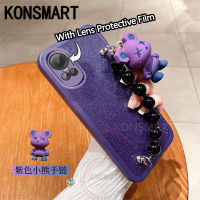 KONSMART พร้อมเคสสร้อยข้อมือตุ๊กตาน่ารัก OPPO Reno10 Pro Plus 8T 4G 5G A78 A77S A57 A77 A76 A96 A55 A54 A53 A33 A52 A17 A17K A15 A15S A16 A16K เคสโทรศัพท์นิ่มมีกากเพชรฟิล์มป้องกันกล้องแวววาวจาก RENO 10 5ก.