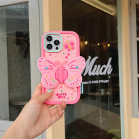 ที่ยึดขาตั้งพับได้รูปผีเสื้อ3D น่ารักเคสโทรศัพท์ยึดสำหรับ iPhone 14 Pro Max 13 Pro Max ปลอกปกหลังซิลิโคนนิ่มกันกระแทกสำหรับ iPhone 12 Pro Max 11