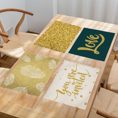 【CC】 Gold letters Placemats for Table Cotton and Accessories