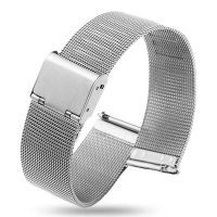 สร้อยข้อมือ0.4มม. แบบ Milanese Loop,16มม. 18มม. 20มม. 22มม. สายสายนาฬิกาข้อมือตาข่ายสแตนเลสแบบปลดเร็วอุปกรณ์นาฬิกาข้อมือสำหรับผู้ชาย