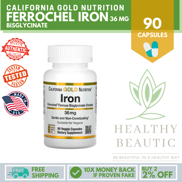 Ferrochel Iron 36mg, Bisglycinate, California Gold Nutrition, 90