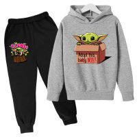 Yoda Sweatpants เสื้อแขนยาว Pullover ฤดูใบไม้ร่วงและฤดูหนาวเสื้อกันหนาวลายการ์ตูนฝ้ายเสื้อฮู้ดทารกและกางเกงสำหรับเด็กเล็กเด็กผู้หญิงชุดขนแกะ0000