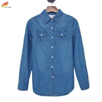 【YP】 2020 nova chegada camisa longa denim roupas femininas e blusas céu azul cor jeans camisas topo femme