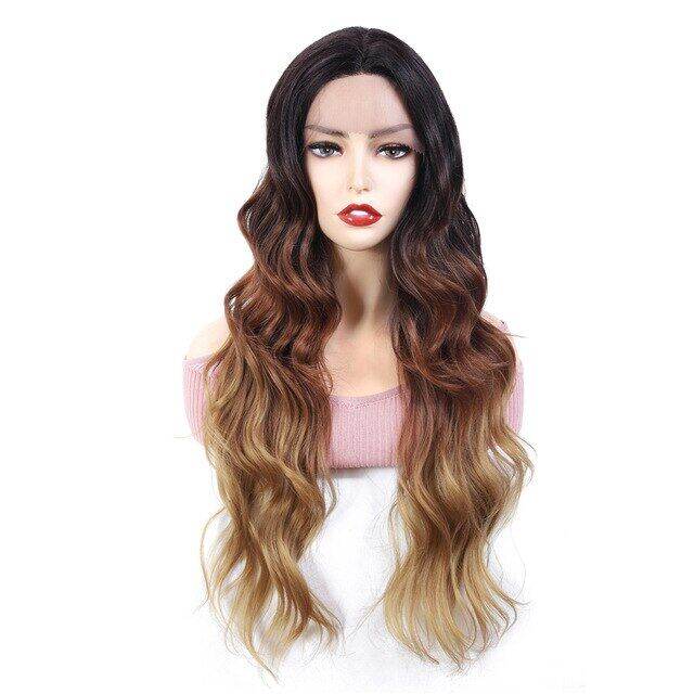 Soku Lace Front Synthetic Hair Wigs Long Wavy Middle Part Lace Front ...