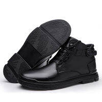 Men Winter Leather Boots Fashion Short Plush Waterproof Ankle Bootie Male High-tops Shoes Winter Snow Boots