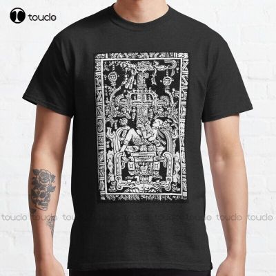 New Ancient Astronaut. Pakal Maya Sarcophagus Lid In Black &amp; White. Classic T-Shirt Cotton Tee Shirt 70S&nbsp;Shirts For