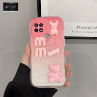 AnDyH เคสโทรศัพท์สำหรับ OPPO A15เคส A35 A15S 3D ตัวอักษรหมีน่ารักดีไซน์รูปการ์ตูนป้องกันกล้องซิลิโคนนิ่มไล่ระดับสีแบบพรีเมี่ยมเคสป้องกันด้านหลังเป็นเคสคู่