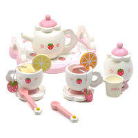 Mini Tea Set Toy Wooden Cup Teapots Tray for Children Kids Kitchen Role Playing Game DC156