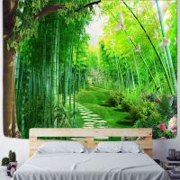 Green Bamboo Forest Nature Tapestry Design Wood Grain Tapestry Forest Wall Hanging  Living Room Decoration Home Decor Tree Wall