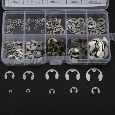 ▤▩ Stainless Steel E-Clip External Retaining Rings Circlip Assortment Kit 200 Pcs E E-type Buckle-shaped Split Washers