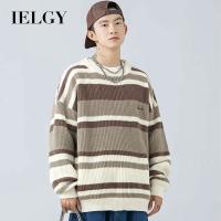 IELGY เสื้อสเวตเตอร์คู่รักแถบลายทางสีแตกต่าง,สเวตเตอร์ผู้ชายเสื้อสเวตเตอร์แฟชั่นหญิงย้อนยุคฤดูใบไม้ร่วงและฤดูหนาวทรงหลวมอินเทรนด์