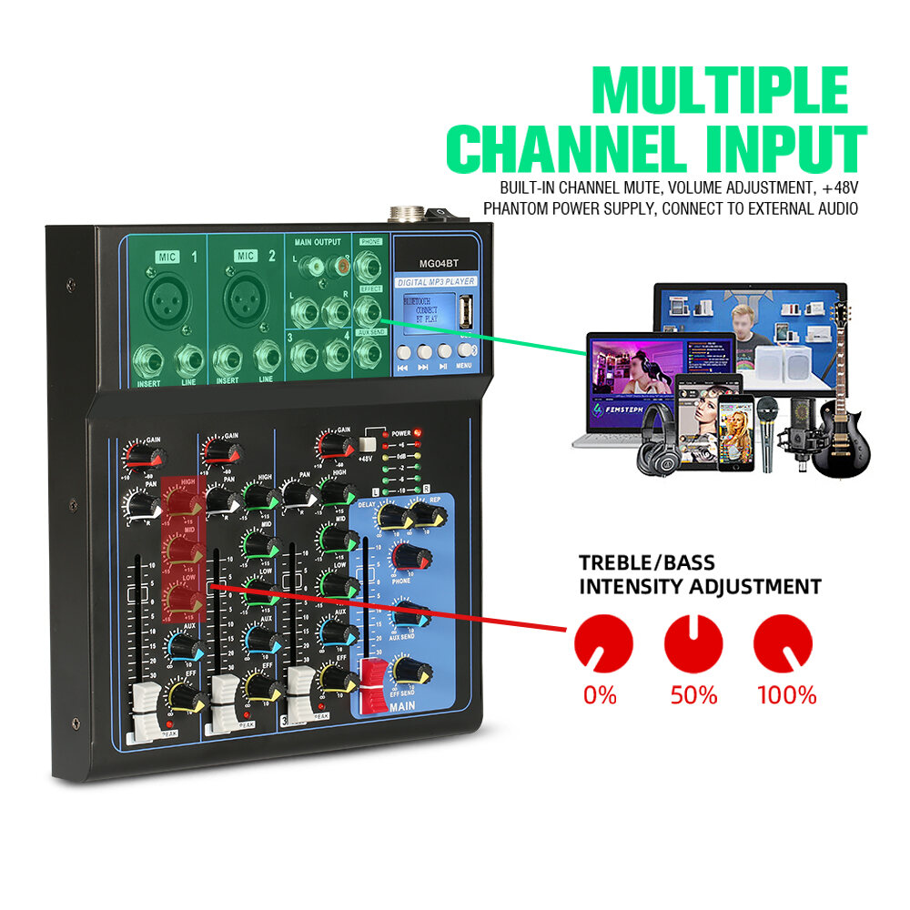 MG07BT/MG04BT 7/4-channel mixer, computer recording, KTV live broadcast, 4/7-channel small home conversion effect device, USB Bluetooth