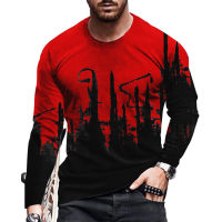 European and American popular mens leisure sports 3D digital printing T-shirt Street trend 3D printing long sleeve T-shirt s-6x