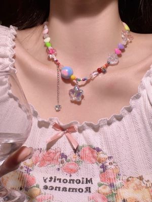 ✤✎▦ candy meteor beaded necklace female niche design dopamine y2k hot girl sweet cool style clavicle chain accessories