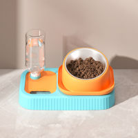Cat Bowl with Waterer Automatic Drinking Dog Cats Double Bowl Feeder Water Fountain Anti-overturning Dish Bowls Supplies