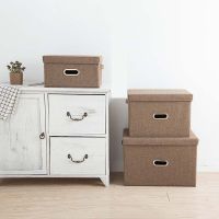 【2023】Square Folding cotton linen clothing storage large wardrobe Rectangle storage bin organizer with cover portable container ！ 1