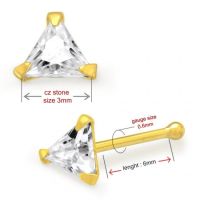 9K Gold Triangle CZ Ball End Nose Pin เครื่องประดับ  ทองแท้  เพชรพลอย  จิวปาก  จิวจมูก จิวคิ้ว จิวสดือ  ตุ้มหู