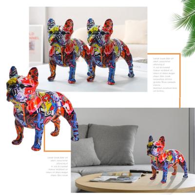 Creativity Decoration Modern Colorful French Bulldog Graffiti Office Decor Home Crafts Dog Printing Ornaments Resin Statue L5E6