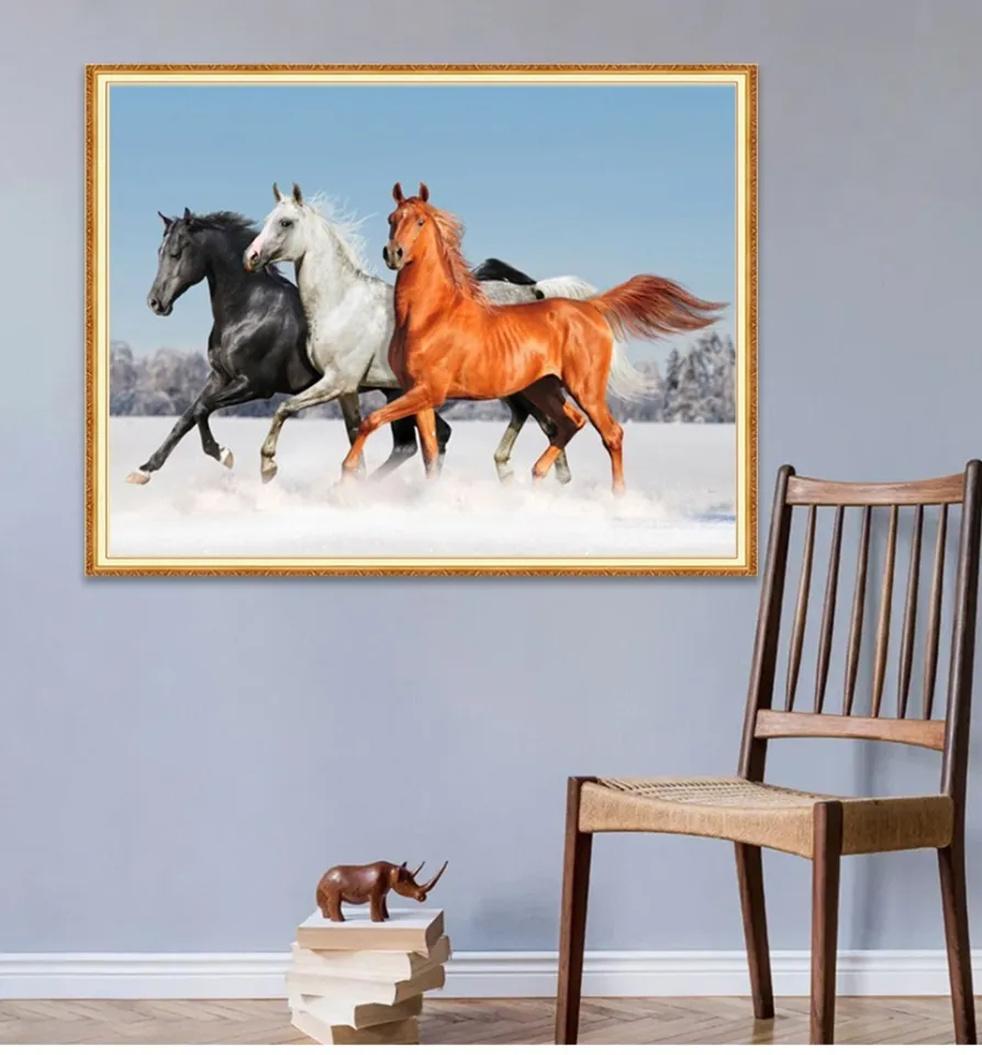 Jinxiu cross-stitch」 5D DIY Diamond Painting Animals Horse Winter Cross  Stitch Kit Full Drill Embroidery Mosaic Art Picture of Rhinestones Decor  Gift