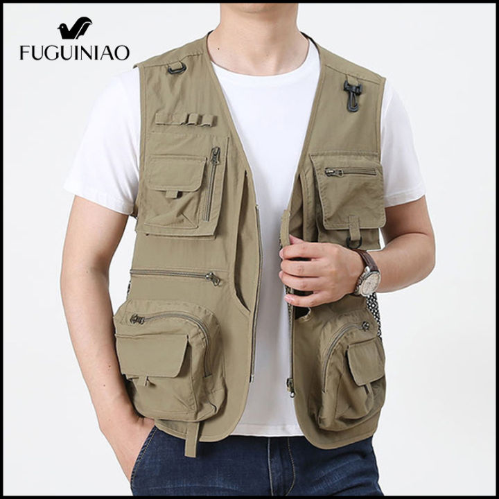 fuguiniao-เสื้อกล้ามตกปลาใหม่มีกระเป๋าสำหรับผู้ชาย-กระเป๋ายุทธวิธีในการเดินตกปลาเสื้อกล้ามช่างภาพเสื้อตาข่ายแขนกุดเสื้อกล้ามเครื่องมือ