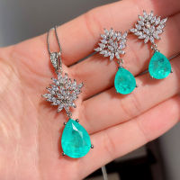 New Arrival 925 Sterling Silver Paraiba Tourmaline Created Moissanite EarringsNecklacePendant Fine Jewelry Set for Women