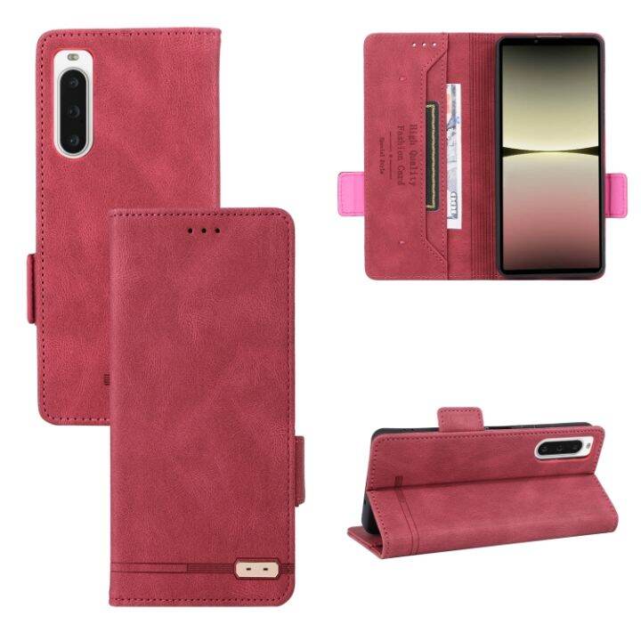 สำหรับ-sony-xperia-10-v-เคสหน้ังกลับมือถือกระดุมแม่เหล็ก