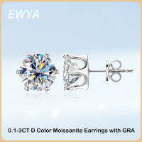 EWYA ประกายจริง0.1-3CT D สี Moissanite ต่างหูสตั๊ดสำหรับผู้หญิงสาว S925ชุบเงิน18พันเพชรต่างหูหูกระดุม