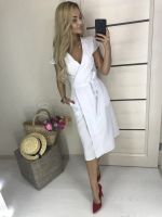 Women Sashes Robe Dress Summer Cross Lace Up Short Sleeve Deep V Neck Sexy Slim Elegant Fashion Knee Length 2022 New