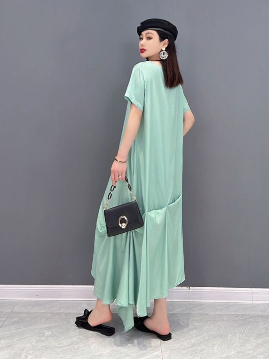 xitao-dress-solid-color-irregular-casual-t-shirt-dress