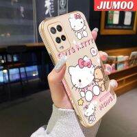 เคส JIUMOO สำหรับ OPPO A54 4G A74 5G A55 4G เคสการ์ตูนน่ารักคิตตี้ขอบด้านข้างดีไซน์ใหม่สี่เหลี่ยมเคสมือถือลายชุบบางฝาปิดเลนส์กล้องปกป้องเคสนิ่มกันกระแทก