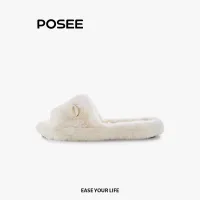 Posee รองเท้ามีขน รองเท้าแตะ ผ้าฝ้าย แบบนิ่ม กันลื่น ให้ความอบอุ่น เหมาะกับใส่ในบ้าน สําหรับผู้หญิง 2022 PS6202