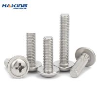 50pcs M3 M4 M5 304 Stainless Steel Cross Phillips Pan Round Truss Head with Washer Padded Collar Machine Screw PWM Coil Springs