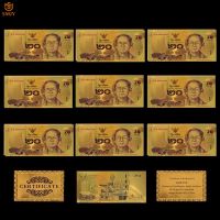 10Pcs/Lot Thailand Money Set Gold Banknote 20 Baht Gold Plated Colored Replica Currency Paper Banknotes For Collection