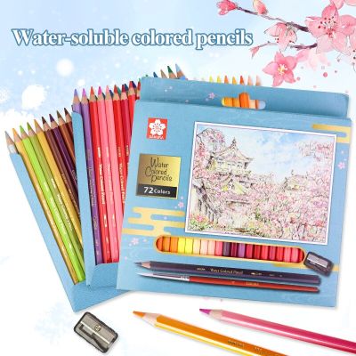 SAKURA Professional Water Soluble Colored Pencils 72 Colors Watercolor Aquarelle Drawing Colored Pencil Stationery Supplies XWPY