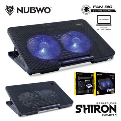NUBWO พัดลมระบายความร้อนรุ่น NF-211 SHIRON 2 ใบพัดใช้ได้กับ Notebook ขนาด 10-17 “วัสดุทำจากเหล็กเคลือบสีดำ