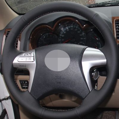 【YF】 HKOADE Hand-stitched Black Hige Soft Non-slip Faux Leather Car Steering Wheel Cover for Toyota Fortuner Hilux 2012-2015