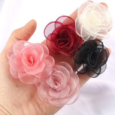 【cw】 10 pieces chiffon organza rose flower Fabric flowerhandmadecrafts children hairpin decorationaccessories 【hot】
