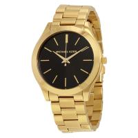 นาฬิกาผู้หญิงMICHAEL KORS Slim Runway Black Dial Gold-tone Ladies Watch MK3478