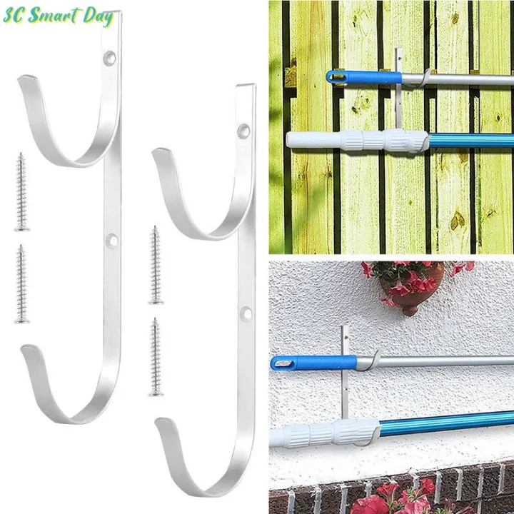 2Pcs Pool Pole Hangers Heavy Duty Aluminium Holder Hooks with Screws