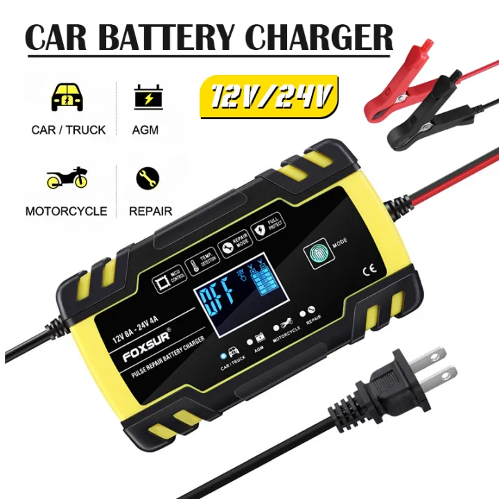 12V 8A 24V 4A Car and Motorcycle Battery Charger FOXSUR Pulse Repair ...