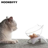 Pet Bowl Raised Stand Feeding Transparent White Mascotas Food Water Feeder Bowl Anti-slip Neck Guard for Puppy Gatos Accesorios