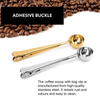 2PCS Coffee Scoop with Bag Clip  Stainless Steel Coffee Measuring Spoon Ground Coffee Sealer for cafetiere Ground Coffee and Beans(Silver+ Gold）