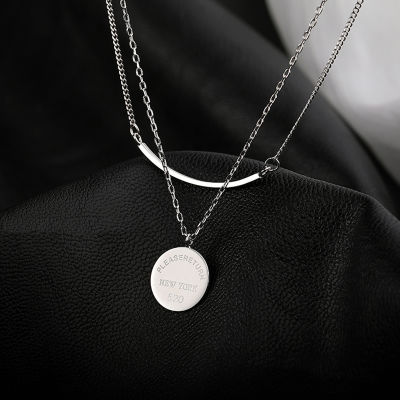 ANENJERY 925 Sterling Silver Double Layer Round Disc Necklaces For Women Sweater Chain All-match Jewelry Wholesale