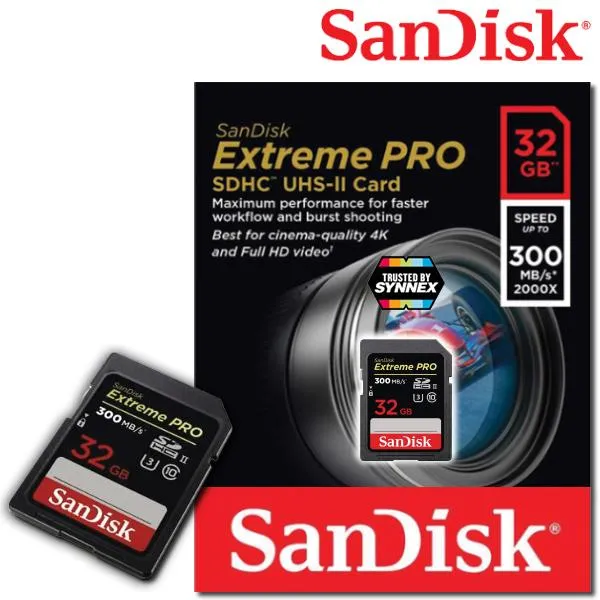 SanDisk Extreme PRO SDHC UHS-II SDCards ความจุ 32 GB ความเร็วอ่าน 300 MB/S  (SDSDXPK_032G_GN4IN) Memory เมมโมรี่ การ์ด แซนดิส ซินเน็ค สำหรับกล้องDSLR  กล้องถ่ายภาพ กล้องถ่ายรูป กล้องโปร มิลเลอร์เลส รับประกัน Lifetime ปี โดย  Synnex (สีดำ) | Lazada.co.th