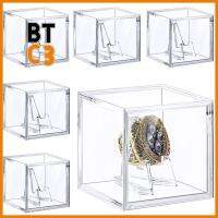 BTC3 1 set โปร่งใสโปร่งใส ตู้แสดงแหวน อะคริลิค ขายึดแหวน ของใหม่ กล่องเก็บของสำหรับเก็บ เดสก์ท็อป