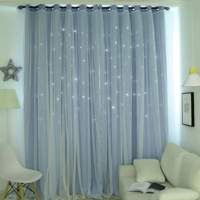 Colorful Double Layer Stars Curtains Kids Room 160 CM Window Curtains for Living Room Girls Bedroom Blackout Curtain