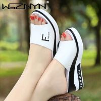 Summer Outdoor Womens Wedges Slippers Slip-On Shoes Woman Flat Peep Toe Breathable Soft Platform Leather Sandals Platform Shoes