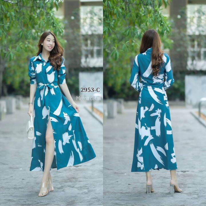 MAXIDRESS เดรสแขนยาวปลายแขนติดกระดุม1เม็ด