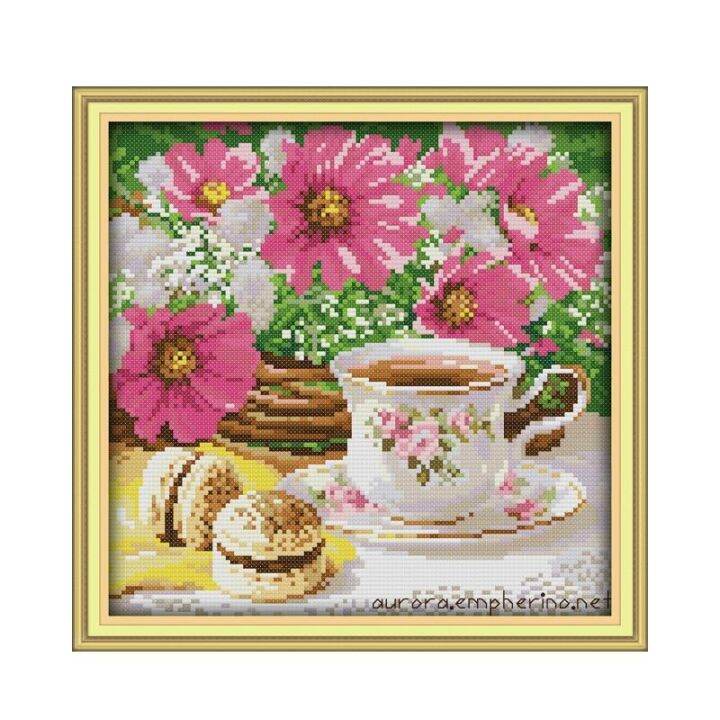 afternoon-tea-cross-stitch-kit-flower-food-still-life-18ct-14ct-11ct-printed-canvas-embroidery-diy-handmade-needlework-plus-needlework