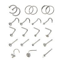 21Pcs/set Stainless Steel Crystal Nose Hoop Ring Set Bone Bar Pin Cartilage Piercing Studs Body Jewelry